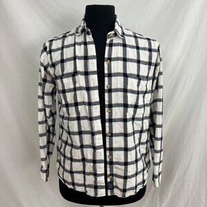 Abercrombie & Fitch White Navy Cotton Button Down Plaid Boyfriend Shirt Size S